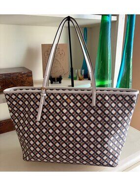 Tory Burch Geo Logo Zip Top Tote & Shoulder Bag Ivory Neutral Bag